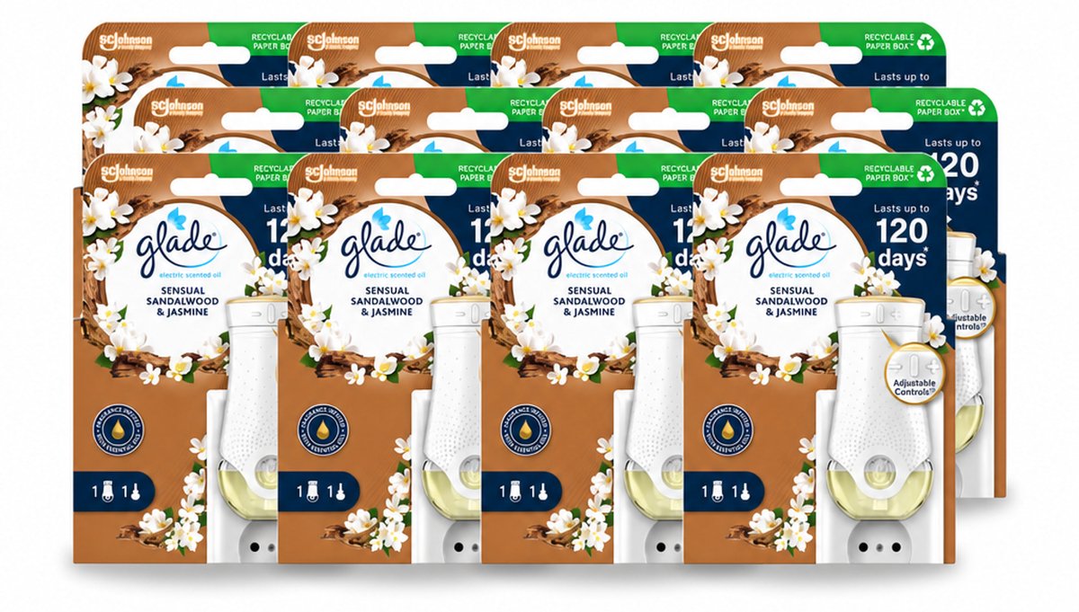 12 x Glade - Houder Elektrische Olie - Sensual Sandelhout Jasmijn - Voordeelverpakking - 12 stuks
