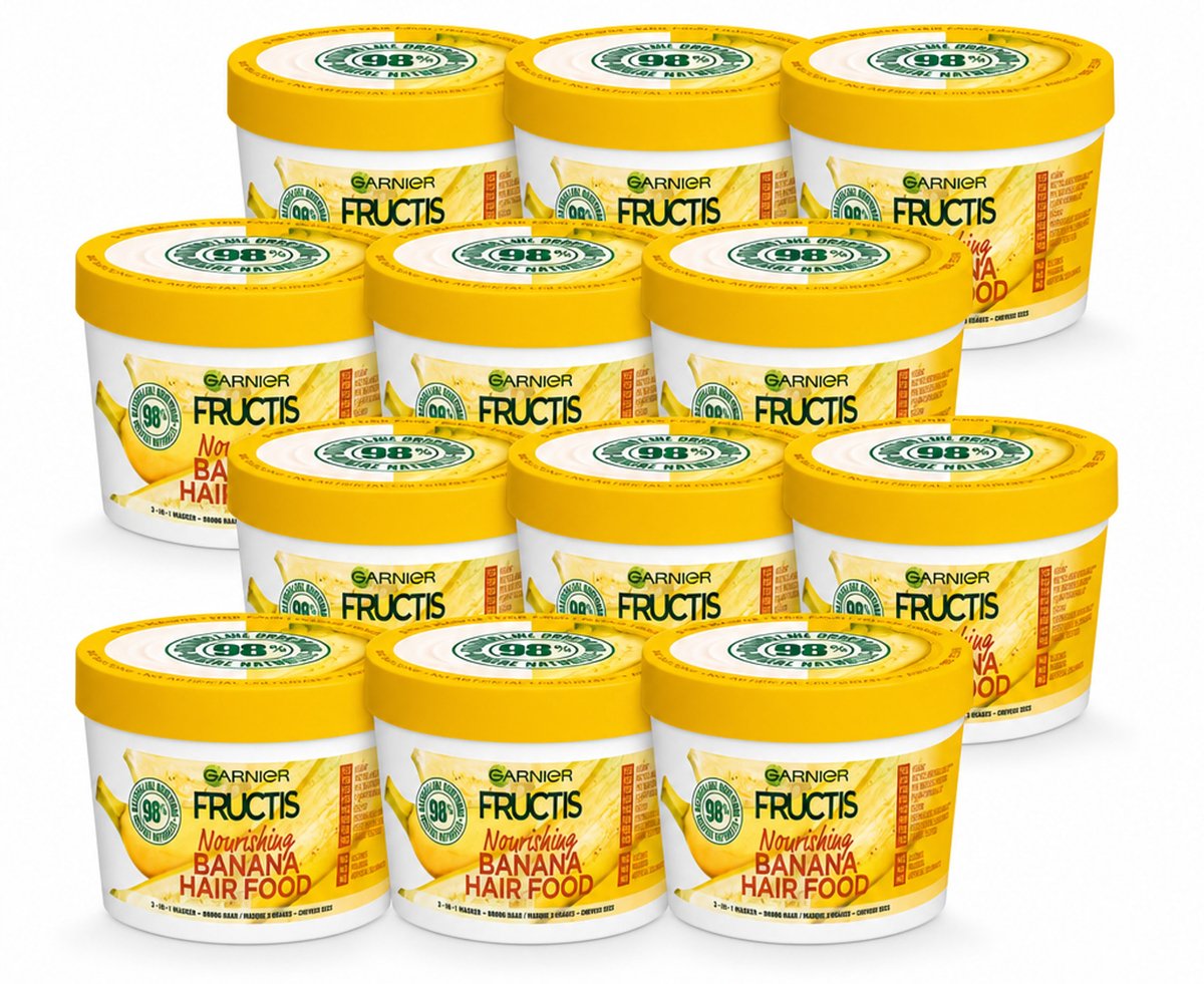 12 x Garnier - Fructis Hair Food Banana - 3-in-1 Haarmasker - Voedend - Droog Haar - 400 ml - Voordeelverpakking - 12 stuks