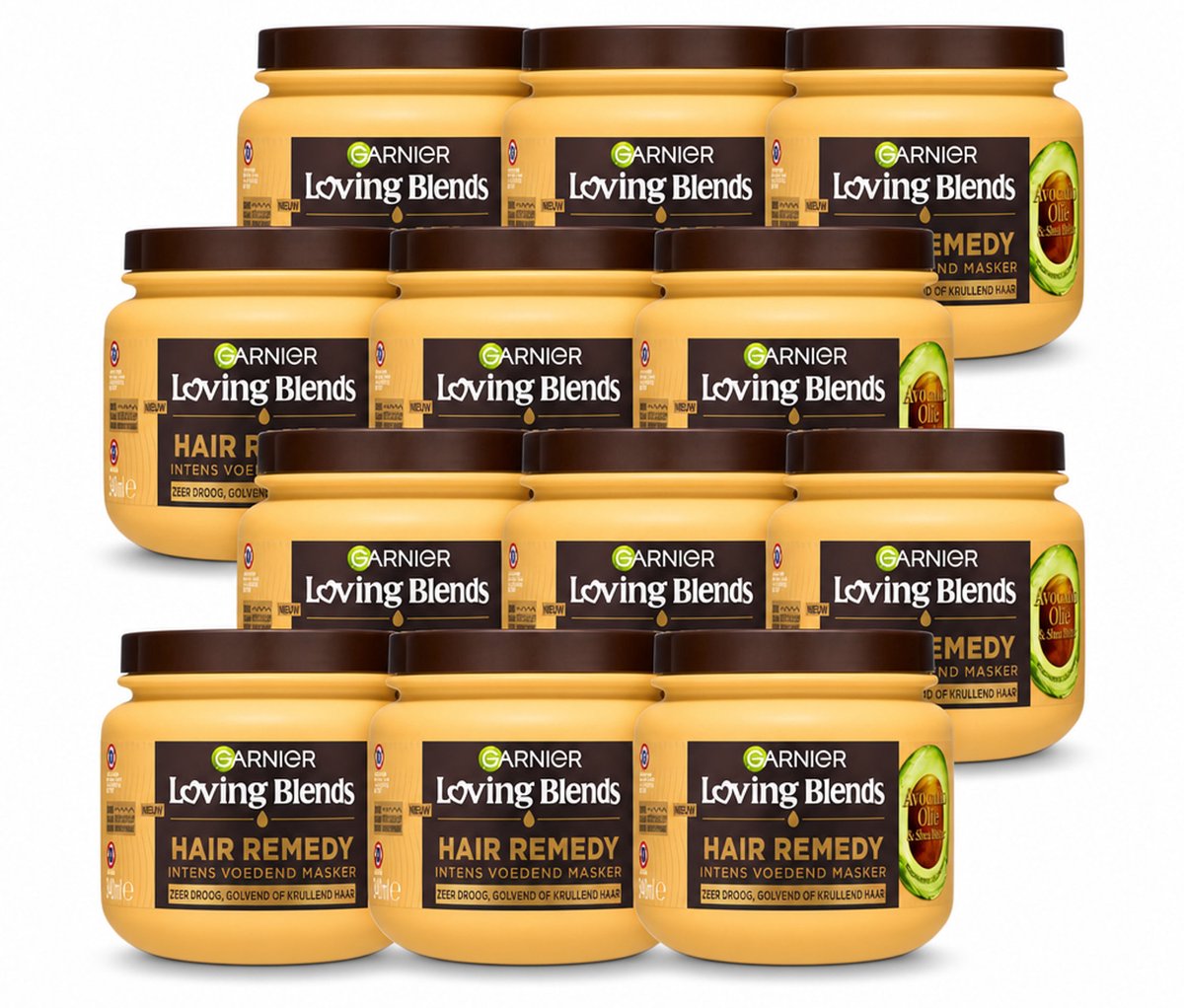 12 x Garnier - Loving Blends - Haarmasker - Avocado Olie & Shea Boter - Ultra Voedend - Golvend & Krullend Haar - 340 ml - Voordeelverpakking - 12 stuks