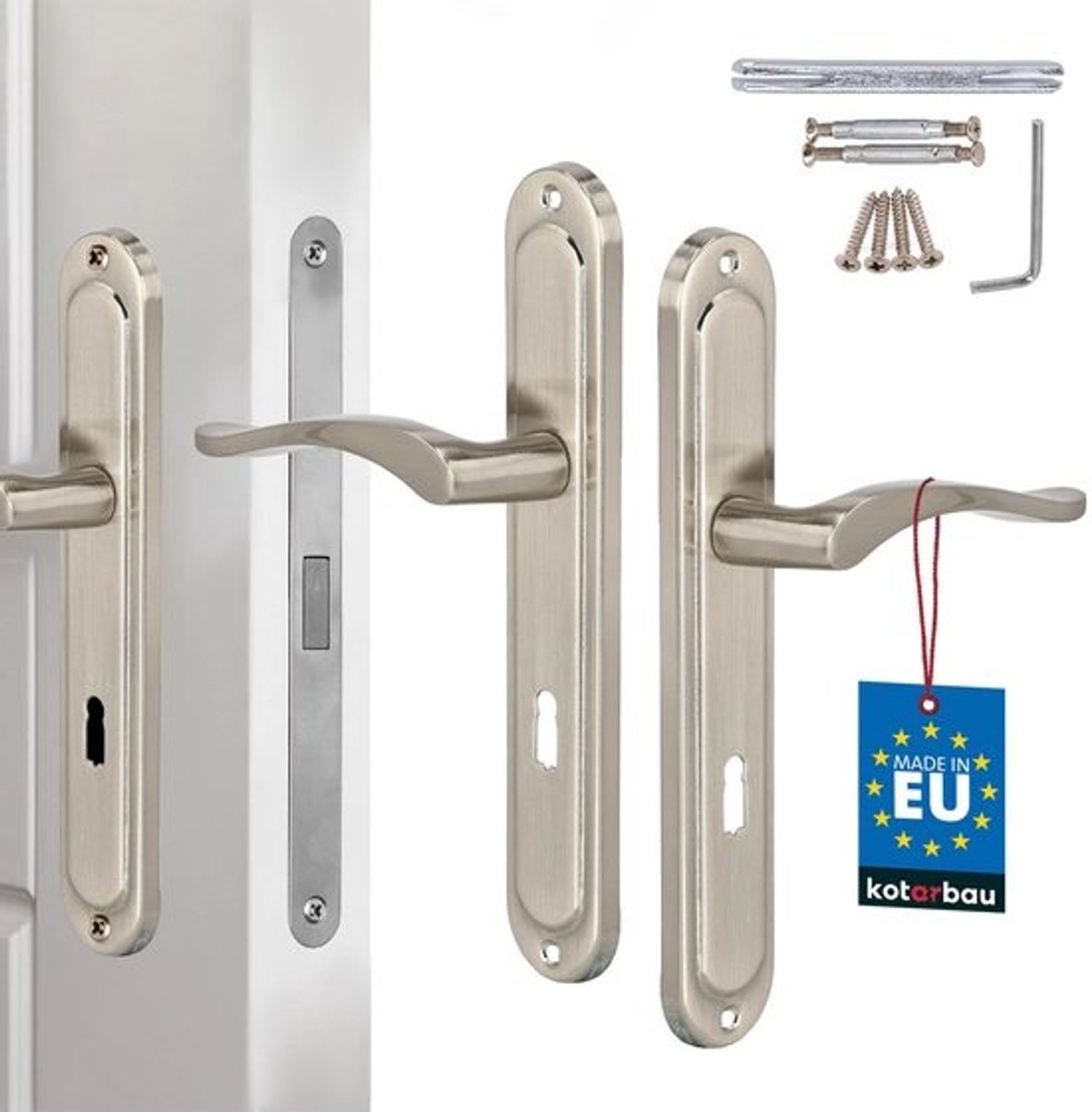 Klassieke Deurbeslagset - Langschild - 72 mm - Satin Finish