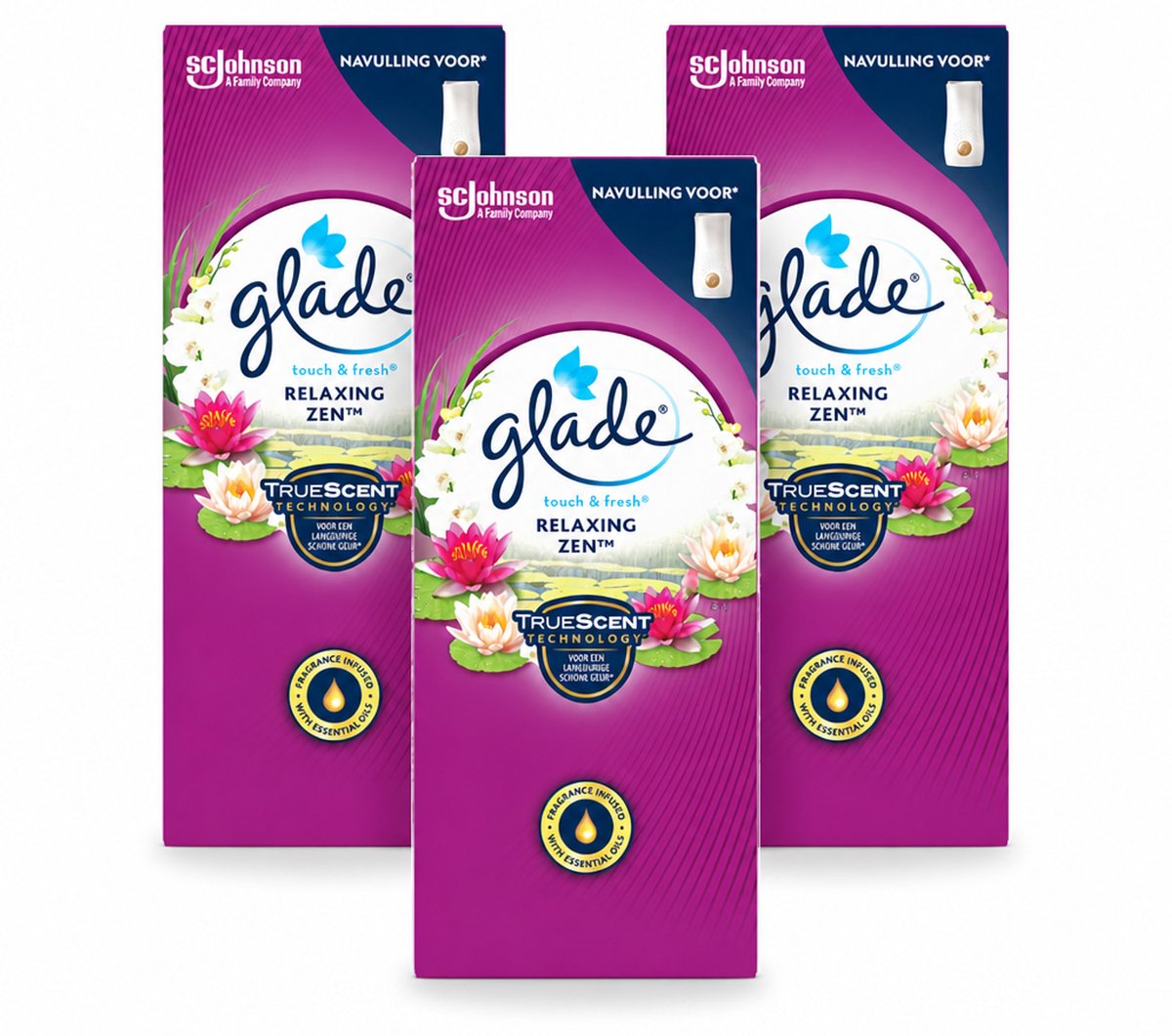 3 x Glade – Touch & Fresh Navulling – Relaxing Zen – 10 ml - Voordeelverpakking - 3 stuks