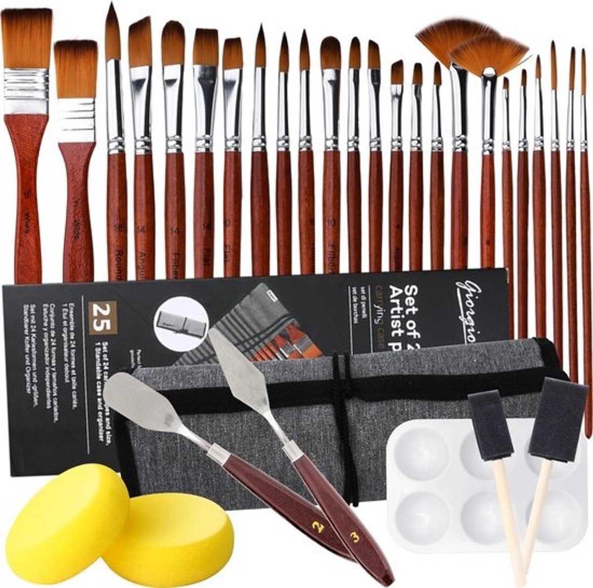 Penseelset,32 Stuks Nylon Penselen,Borstelset Met Professionele Penselen,Penselen Voor Acrylverf,Kunstpenselenset Voor Aquarel,Acryl,Olie,Beginners, En Schilderliefhebbers