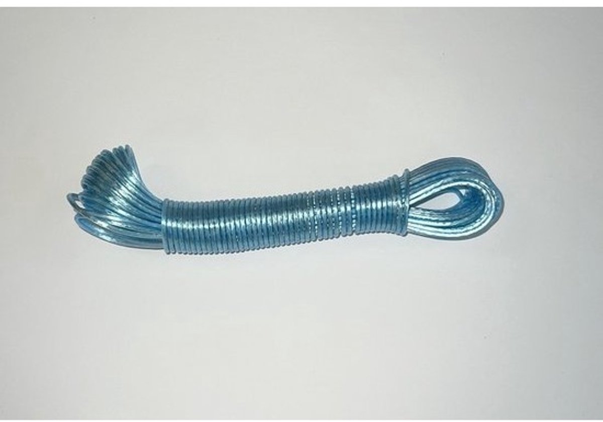 Waslijn - Waslijndraad - Drooglijn - 20 Meter - 2.4 mm staalkern - Licht Blauw