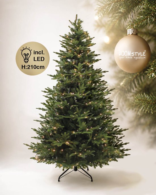 HOOMstyle Kerstboom Excellent Slim Led - Kunstkerstboom smal met LED Verlichting - H210 x Ø121 cm - groen - mix pvc/pe