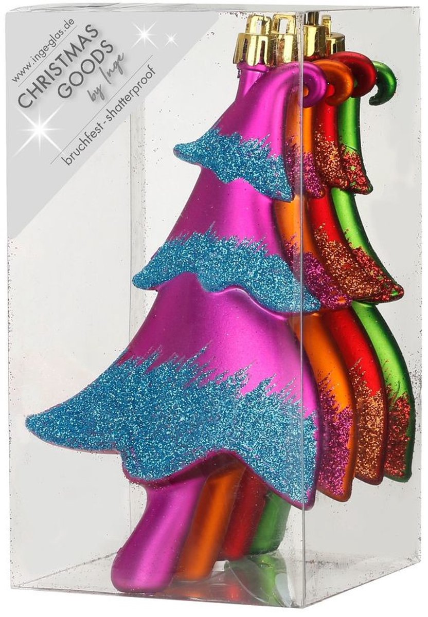 Inge Kerstballen en kerstboom ornamenten - 43-dlg - met piek - gekleurd - kunststof - kerstversiering – foto 3