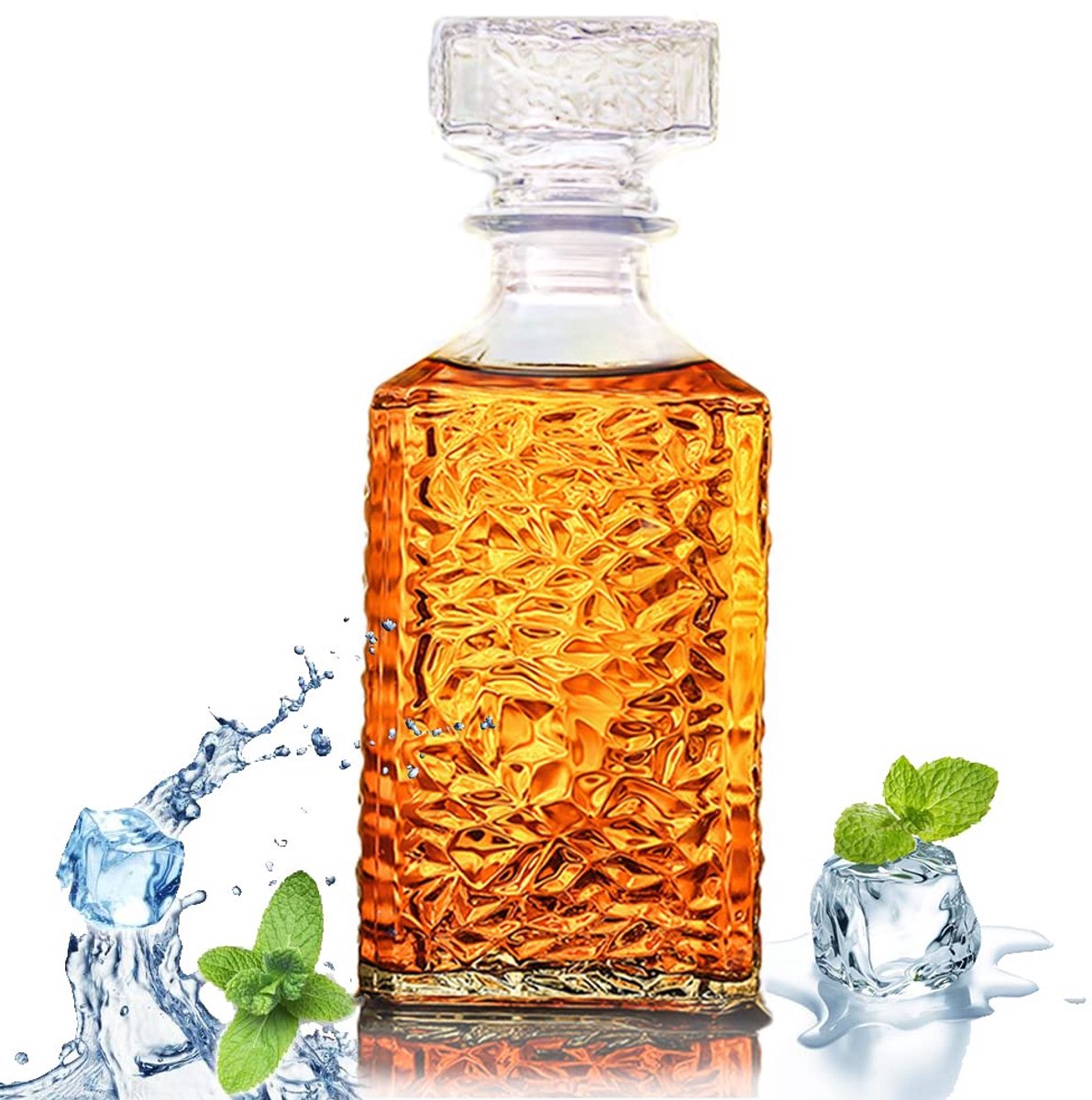 Casalora Whiskey Karaf 950 ml – Glazen Decanteerfles met Luchtdichte Geometrische Stop – Transparante Drankkaraf voor Whiskey, Bourbon, Scotch, Vodka, Brandy en Wijn