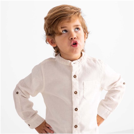 Prénatal Blouse - Kinderkleding Jongens - Blouse Jongens - 80% katoen - 20% linnen - Dark Off-White - Maat 80