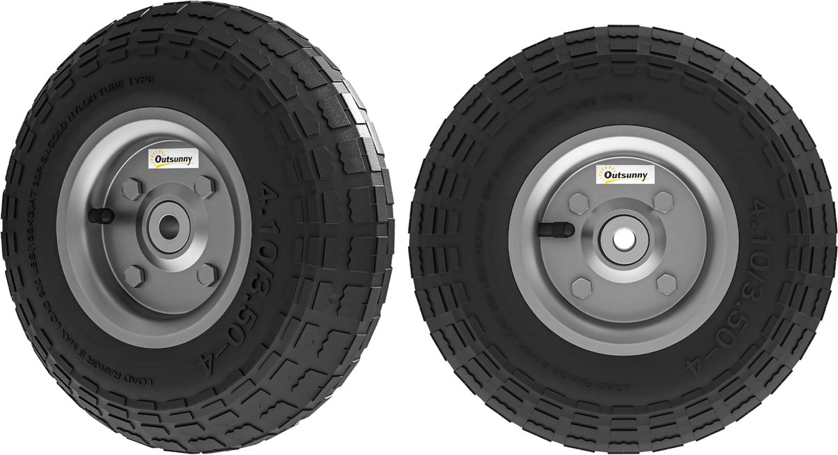 Set van 2 vervangende luchtbanden met een boring van 16 mm voor tuinkarren - kruiwagens en steekwagens.