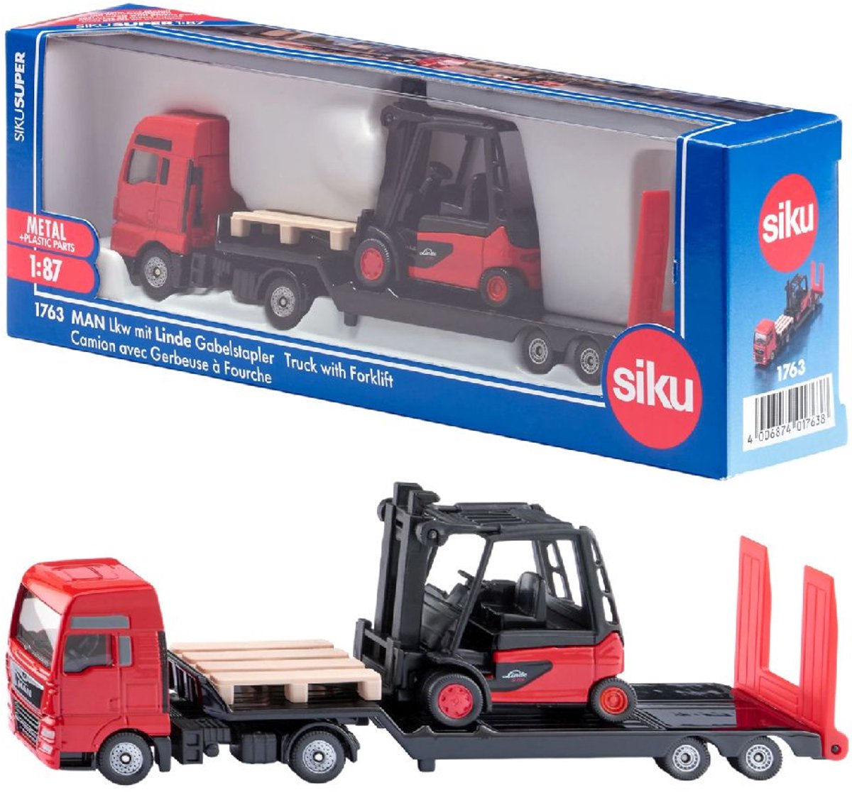 Siku 1763, MAN Vrachtwagen met Linde Vorkheftruck, schaal 1:87, metaal/kunststof — cadeau in Spellen & Speelgoed - foto 7