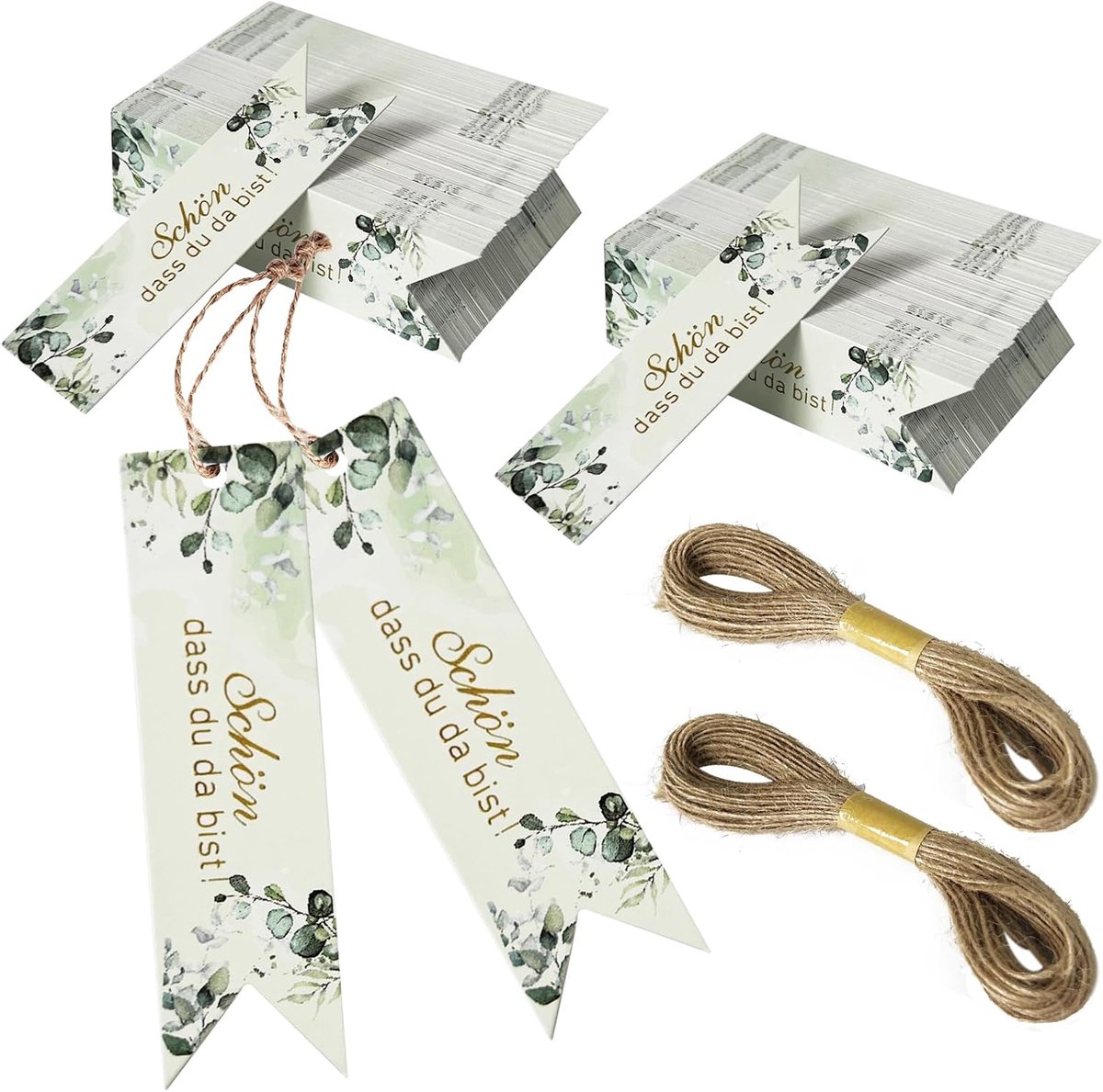 200 stuks hangers bruiloft mooi da bist jij met 2 x 10 m jute koord, mooi dat je er bent hanger, cadeauhangers