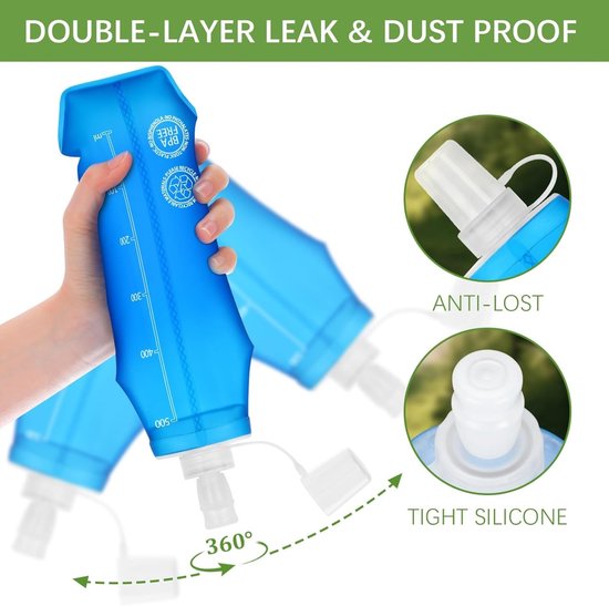 2 stuks Soft Flask 500ml - Opvouwbare sport drinkfles hardlopen - waterfles voor hardlopen fietsen — afbeelding 2