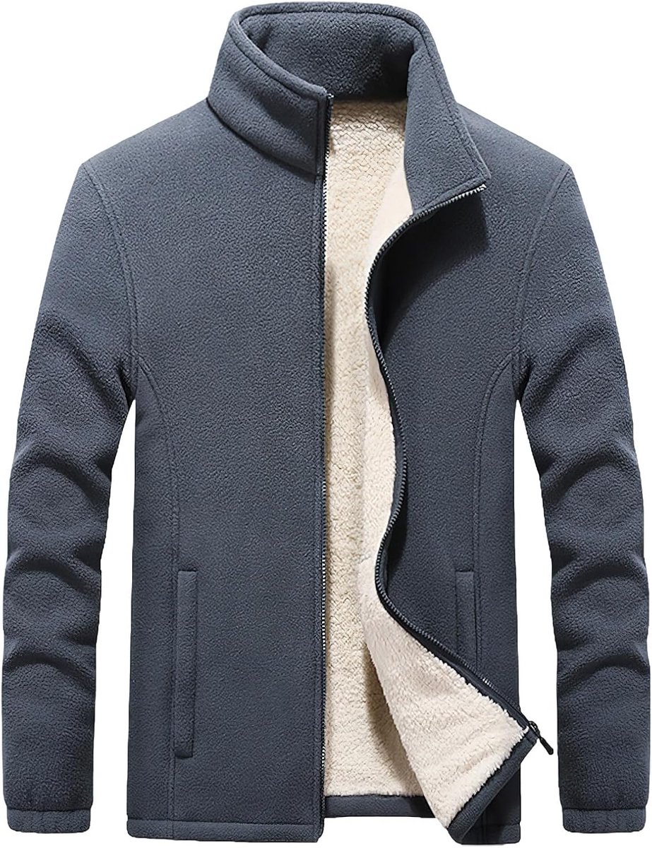 Plus Size Full Zip Polar Fleecejas Winter Warm Staande Kraag Donzige Jas met Ritsvakken (S-6XL)