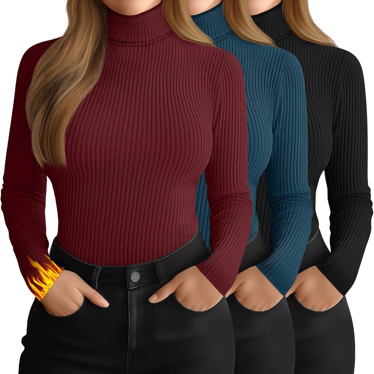 3 Pack Dames Plus Size Thermische Coltrui Tops