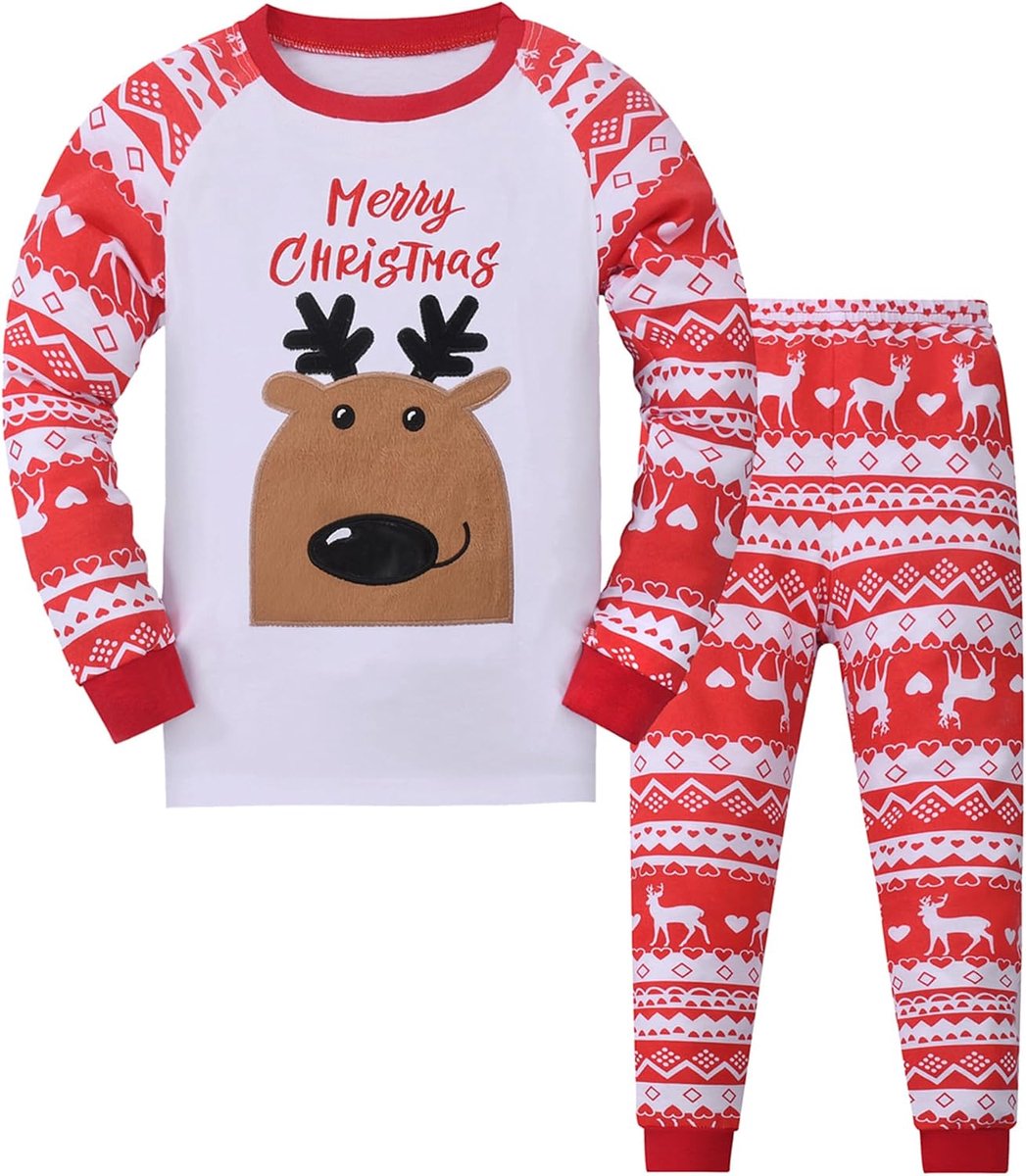 Pyjama Kinderen Katoenen Nachtkleding met Kerstprints voor Jongens en Meisjes van 2-12 Jaar