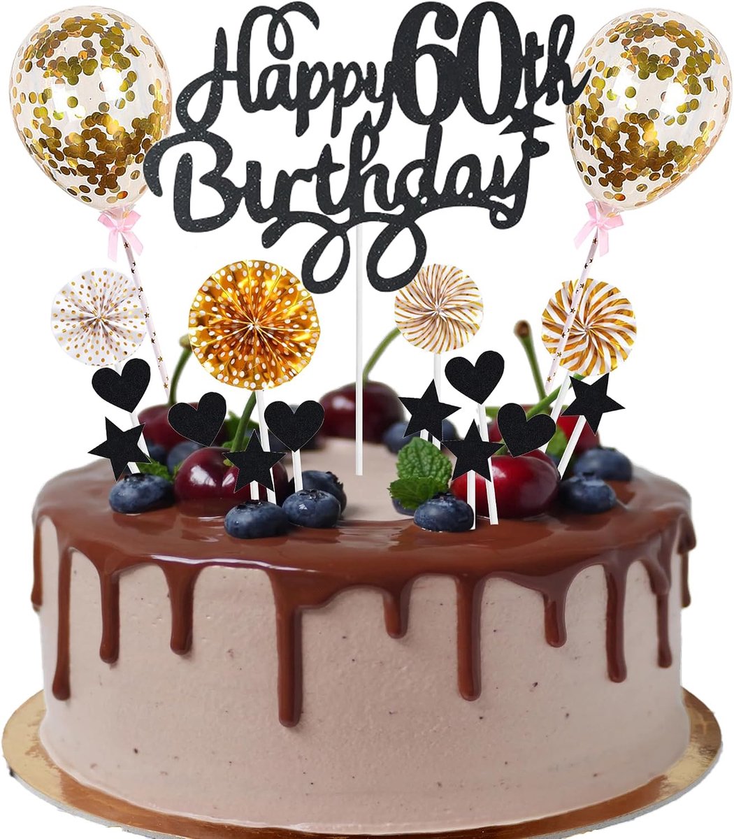 Man vrouwen 60e verjaardag Hello 60 cake topper zwart goud met hart ster ballon taartdecoratie 60e verjaardag Happy 60th Birthday taartdecoratie 60e man 60e verjaardag vrouwen