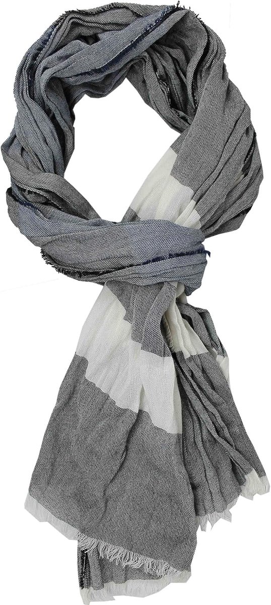 Katoenen sjaal, damessjaal, zomersjaal, strepen, licht, meerkleurig, 190 x 20 cm, Made in Germany, zwart, blauw, wit, 190 x 20 cm