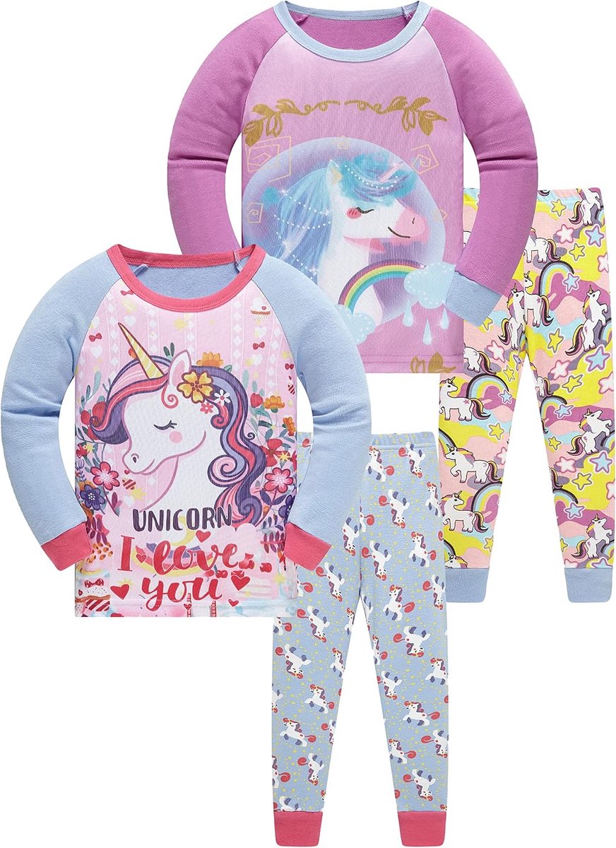 Set pyjama 100% katoen PJs lange mouwen korte mouwen nachtkleding 2-12 jaar