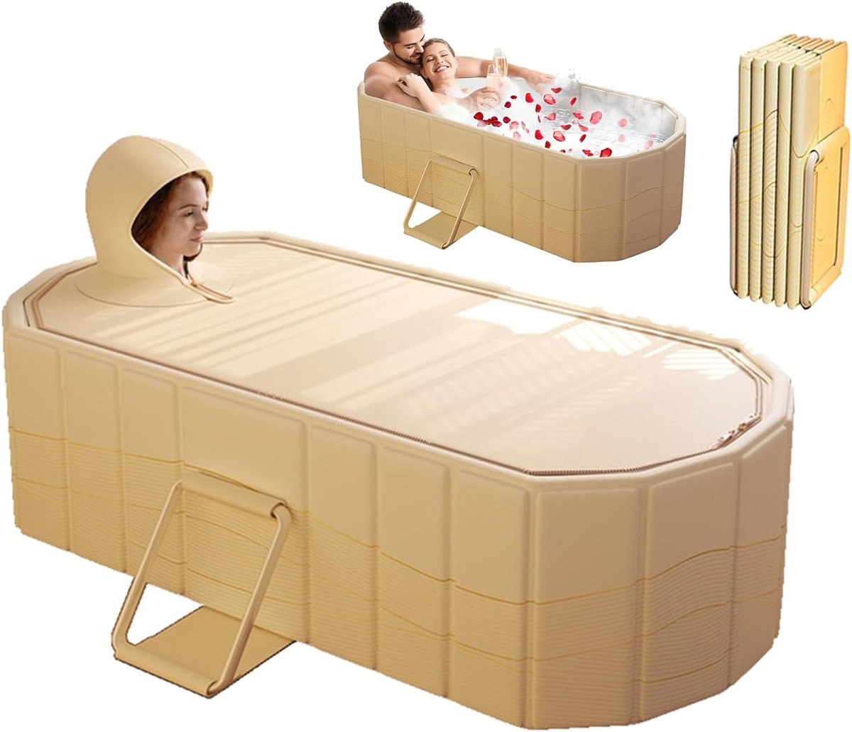 Badkuip voor volwassenen, 2-in-1, ijs- en warmwaterbad, 150 x 55 x 50 cm dik, draagbaar, vrijstaand, voor douche, met deksel, mini-zwembad, voor spa thuis, ijsbad