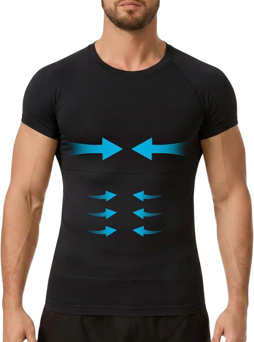 Compressieshirt korte mouwen shapewear top buikweg T-shirt slank strak elastisch onderhemd compressieshirt voor platte buik