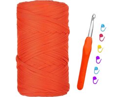 Garen, 400 G/120 m, textielgaren met 9,0 mm haaknaald, dikke opening voor tassen, haken, manden, tapijten, kunsthandwerk, oranje-rood
