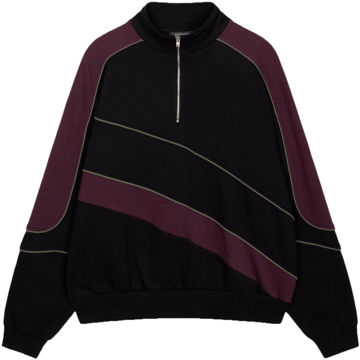 Refined Department zwarte dames trui   High neck halslijn   Regular fit   Streep patroon   Ritssluiting   Lange mouw Zwart XL