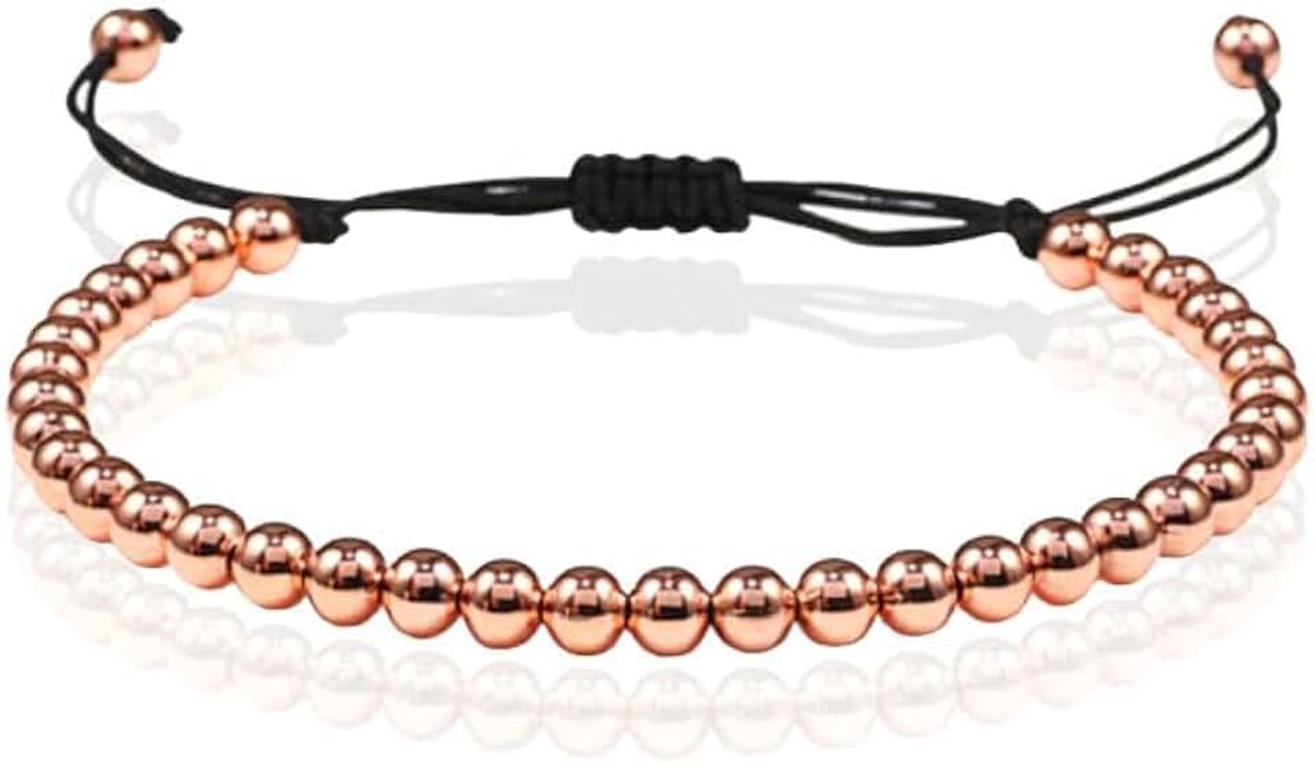 Macrame Armband Dames - 5mm Rose Goudkleurige Kralen