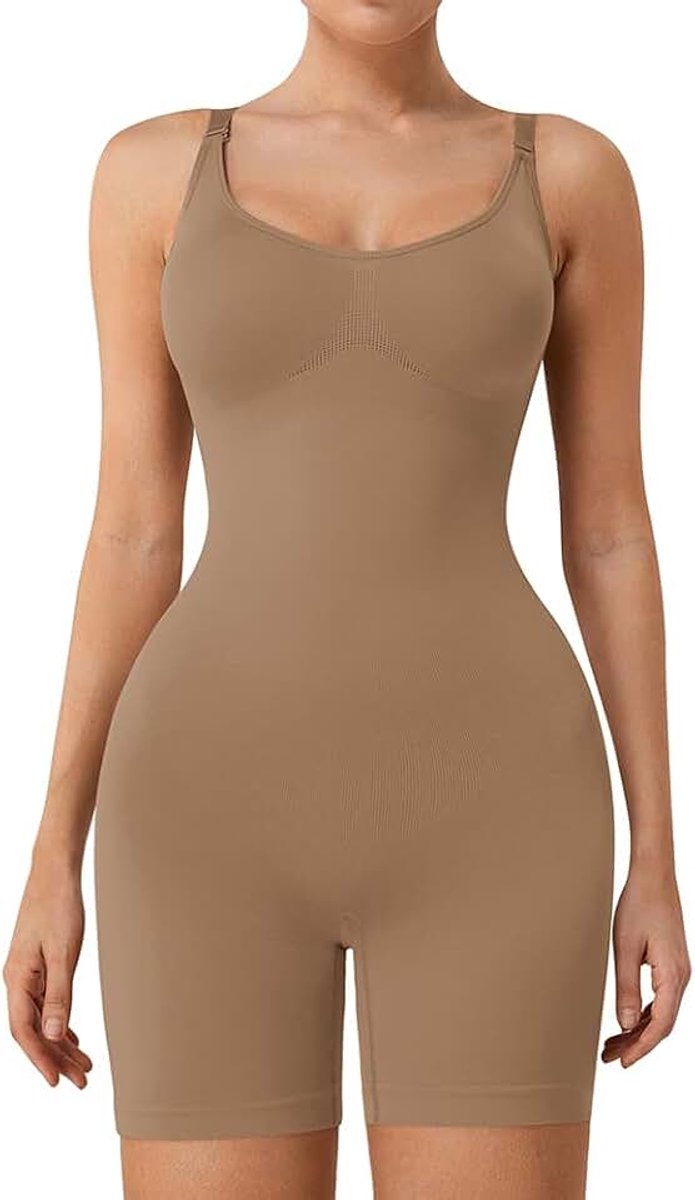 Figuurcorrigerende bodysuit voor dames, korte broek, bodysuit, sterk vormend, verstelbare schouderriem, sportieve kleding