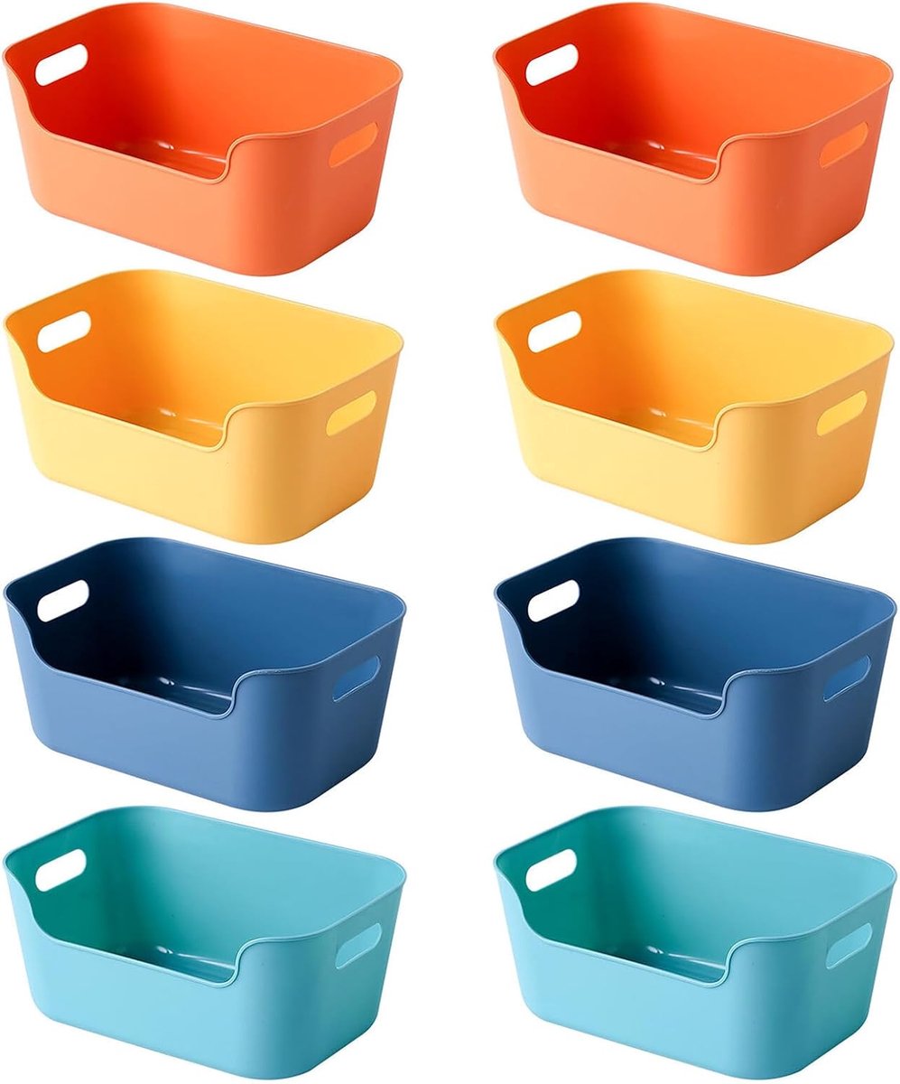 Opbergmand - 8 Stuks Stapelbare Kunststof Organizer - Rechthoekige Opbergbox voor Keuken Kast Kantoor en Badkamer - 4 Kleuren - Formaat 15.5x10.5x6 cm - 8 Stuks