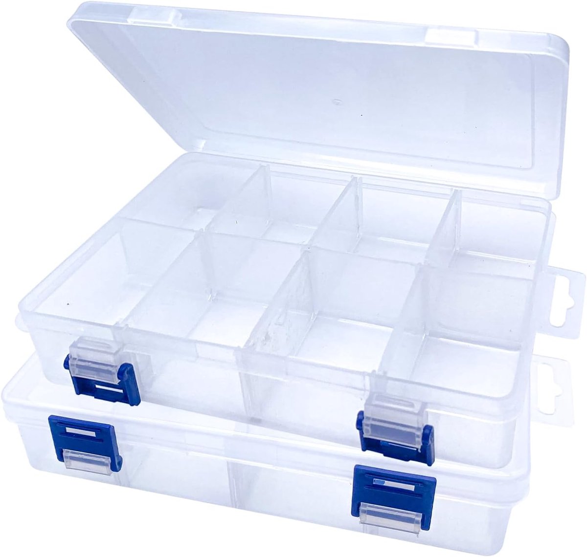 Opbergdoos - 2 Stuks Transparante Plastic Dozen met 8 Vakindelingen - Organizer voor Sieraden Kralen Oorbellen en Gereedschap - Formaat 20x13.5x4.5 cm - Transparant - 2 Stuks