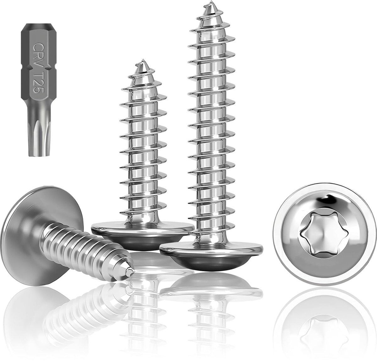 120 stuks plaatstaalschroeven roestvrij staal M5x40mm, zelftappende schroeven met schijf, roestvrij A2 V2A torx schroeven met volledige draad, houtschroeven met verzonken kop, platte