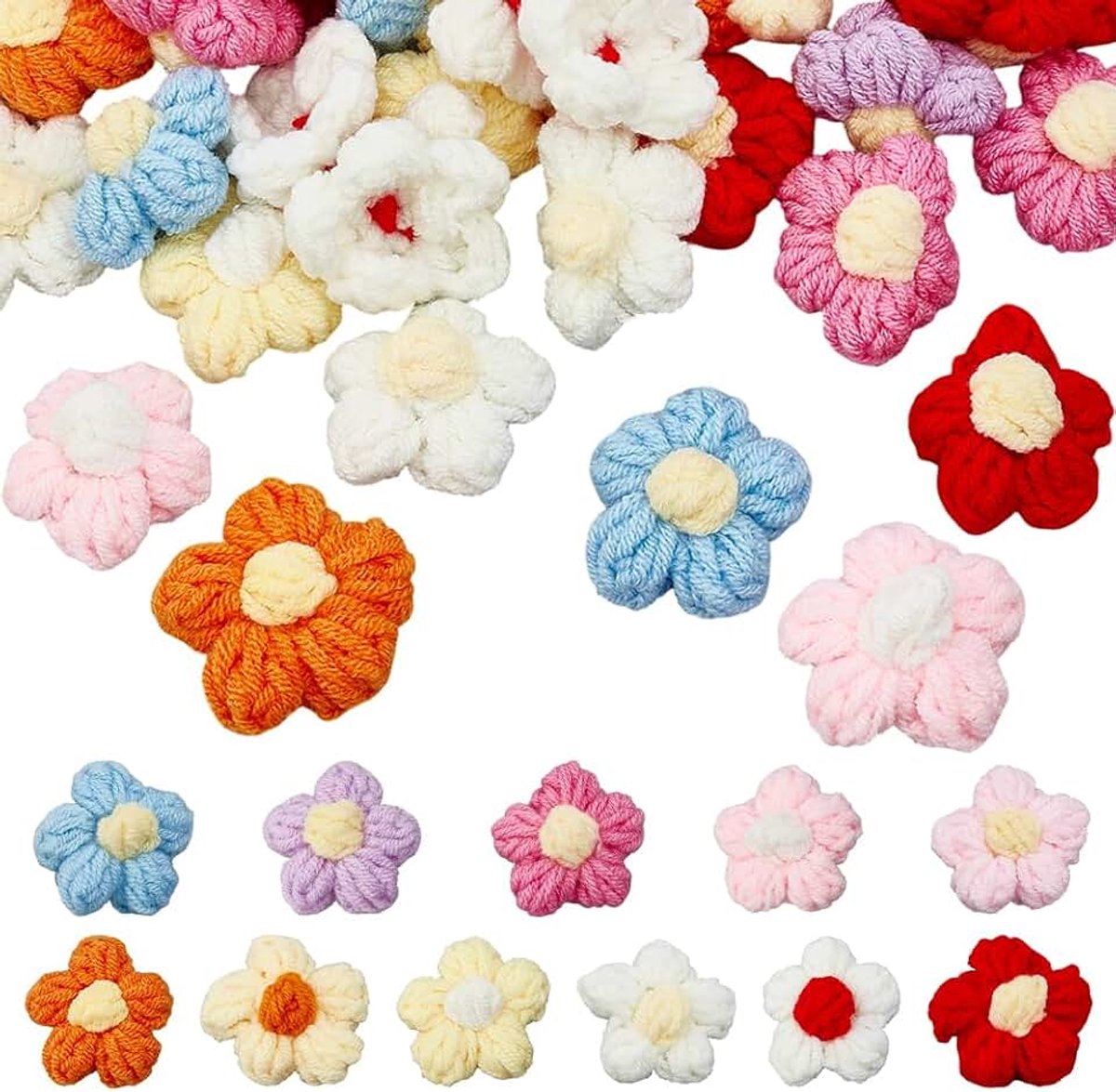 55 stuks handgemaakte gehaakte bloemen 11 kleuren in buffervorm om aan te brengen om te naaien of te strijken voor kleding