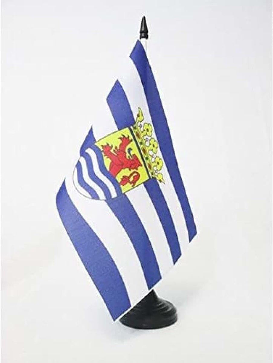 - Province of Zeeland Table Flag 5'' x 8'' - Zeeland Office Flag 100% Polyester 21 x 14 cm - Mini Desk Flag with 10'' Pole and Black Plastic Base
