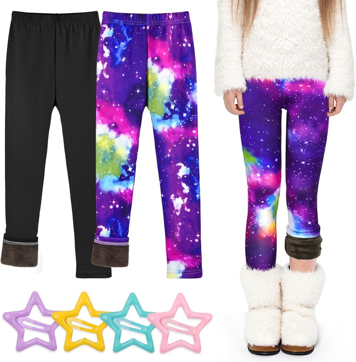 Leggings voor meisjes, thermisch gevoerd, dikke fleece leggings als gezellige loungewear, ideaal voor school, om te chillen en onder de sneeuwbroek, maat 115-152