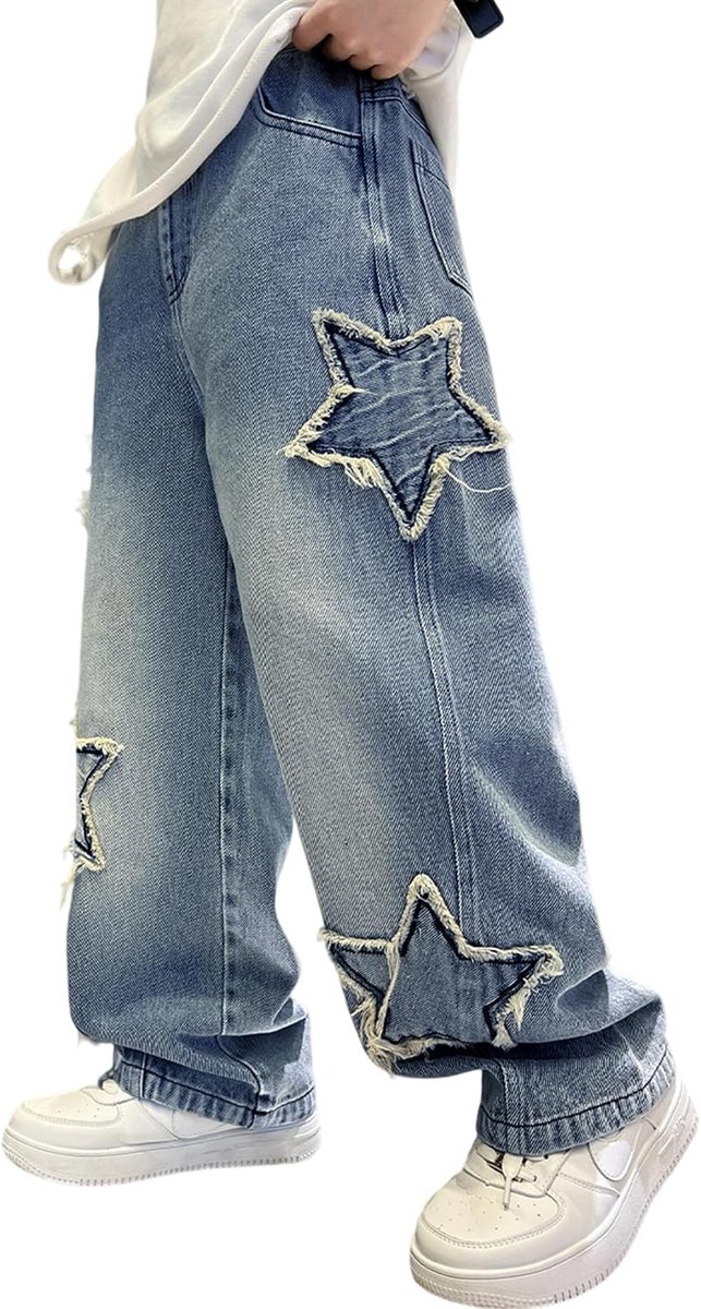 Jeans voor jongens met elastische taille, cargo-bootcut, skaterjeans met meerdere zakken, vintage denim broek, streetwear voor kinderen