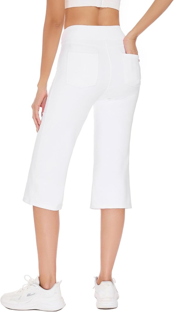 adorence Dames Capribroek Zomer met 4 Zakken, Sportbroek Dames 3/4 Bootcut, Ondoorzichtige Yogabroek Hardloopbroek Hoge Taille