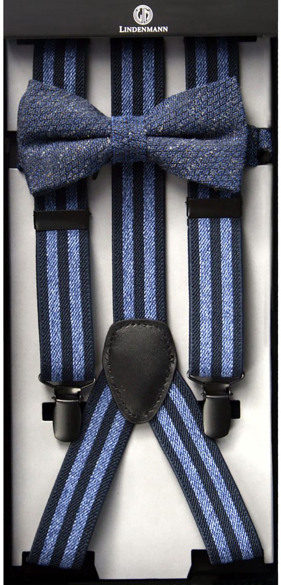 LINDENMANN heren bretels Y-vorm met strikje - blauw gestreept