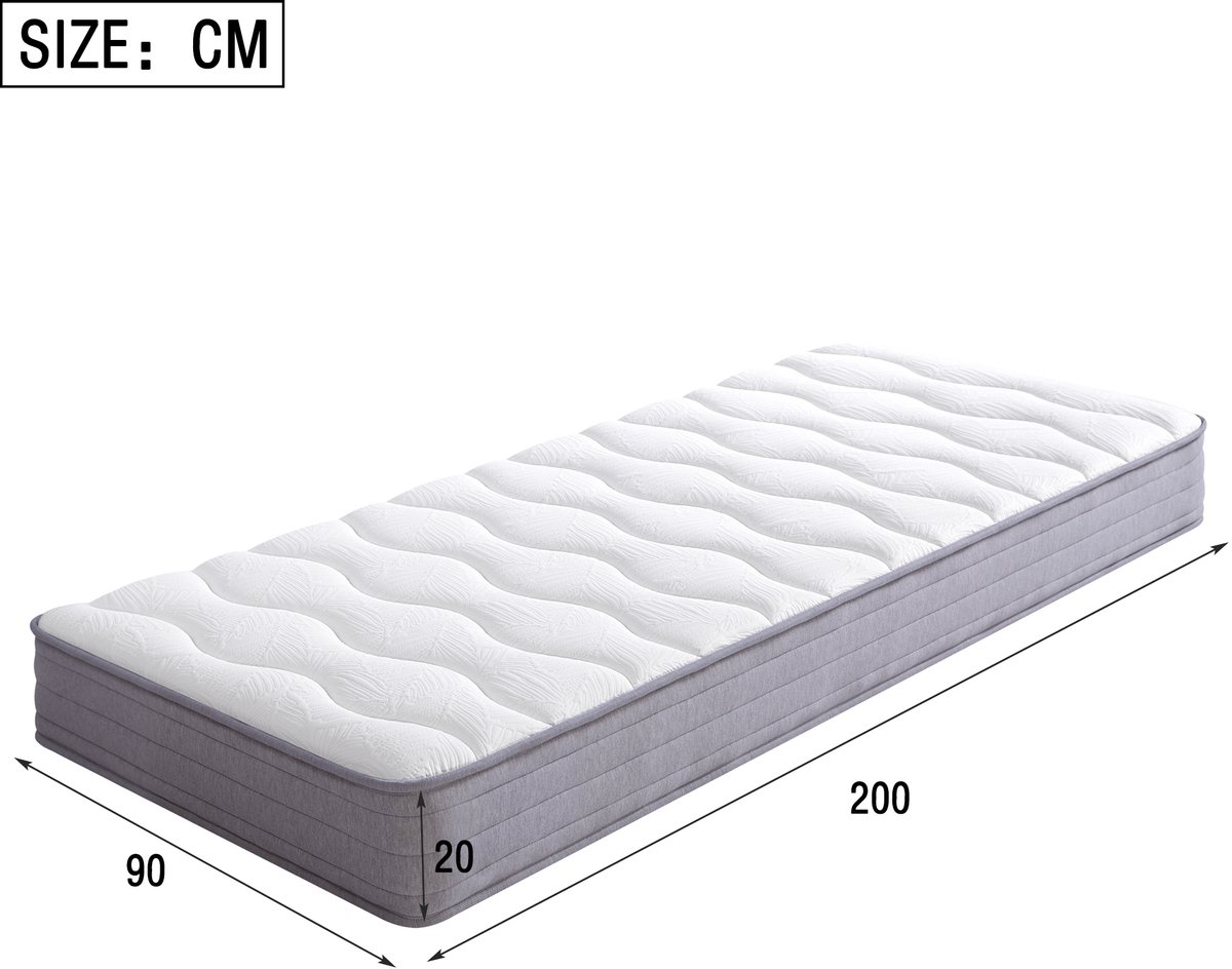 MODENUIT Binnenveringmatras - H3 - 90 x 200 x 20 cm - Stof en Metaal - Wit - Ergonomische Ondersteuning - Gerold