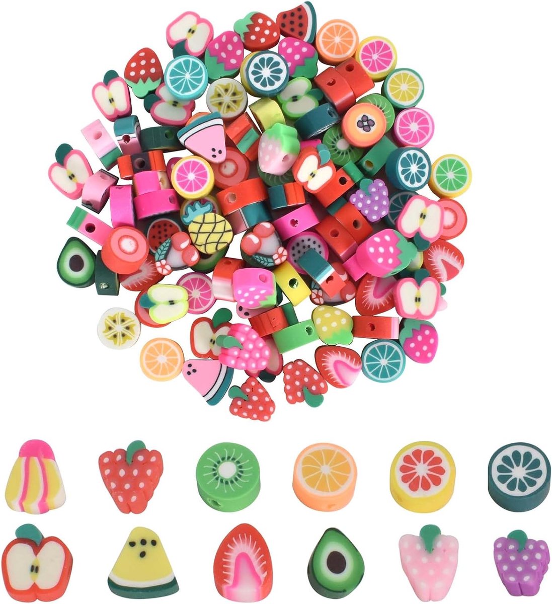 Kralen om te rijgen, fruitknutselkralen, polymeerkleikralen, sieradenkralen, zachte keramische kralen, fruitkleikralen voor doe-het-zelf armbanden, halskettingen, oorbellen