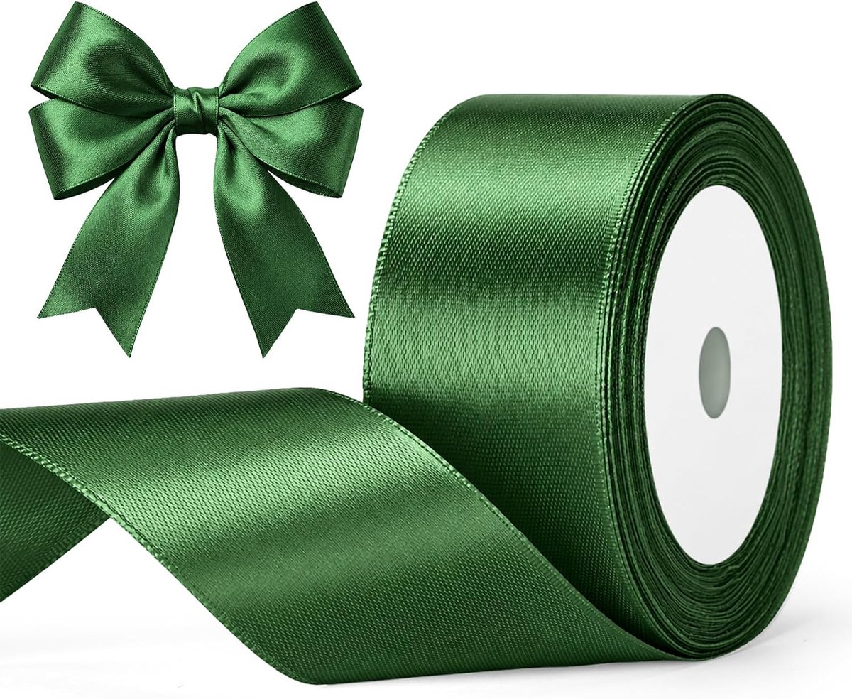 Satijnen lint donkergroen 40 mm, breed decoratief cadeaulint, 22 m lint om te knutselen, donkergroen satijnen lint voor geschenkverpakking, decoratie