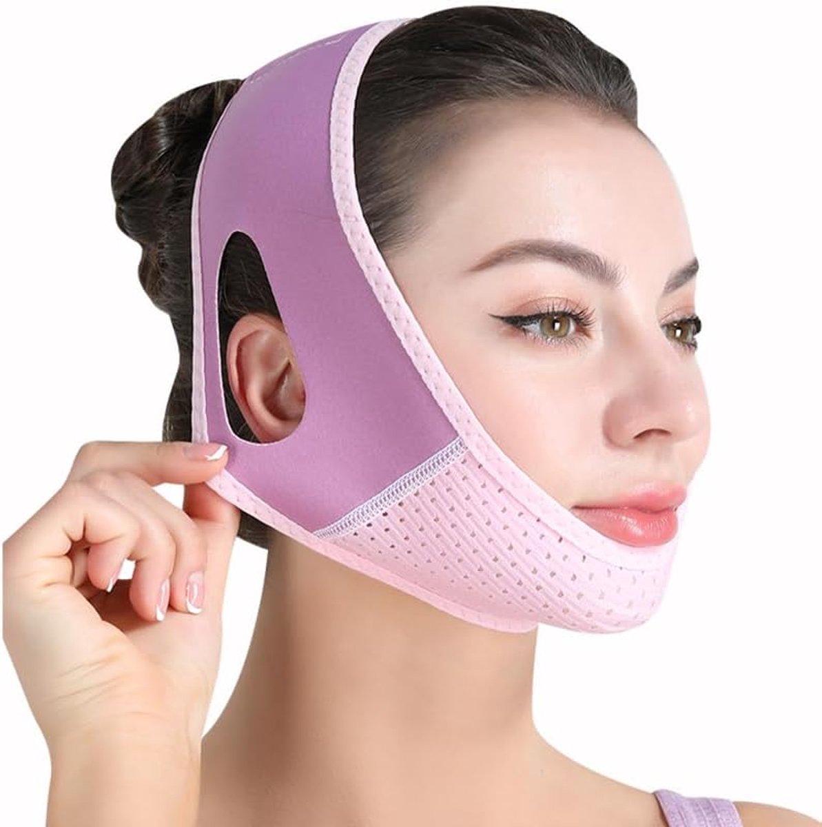 V-Line gezichtsmasker in paars met ergonomisch design – ademend en huidvriendelijk voor een verstevigende gezichtscontour
