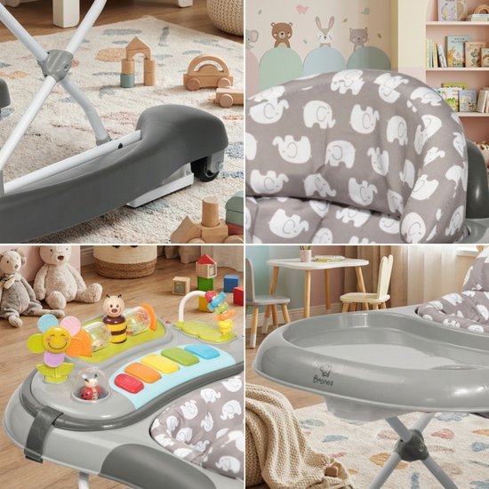 BRONEA Loopstoeltje baby 4-in-1 - Babywalker met schommelfunctie en speelpaneel met muziek - In hoogte verstelbaar en klapbaar| Loopstoel met geruisloze wielen en remmen van Merkloos — afbeelding 2