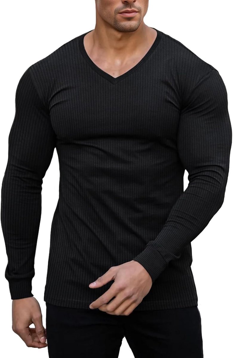Cmdr Slim Fit V-hals Lange Mouw Spier-Thermo-T-Shirt Casual Geribbelde Trui Lichte Trui Onderhemden