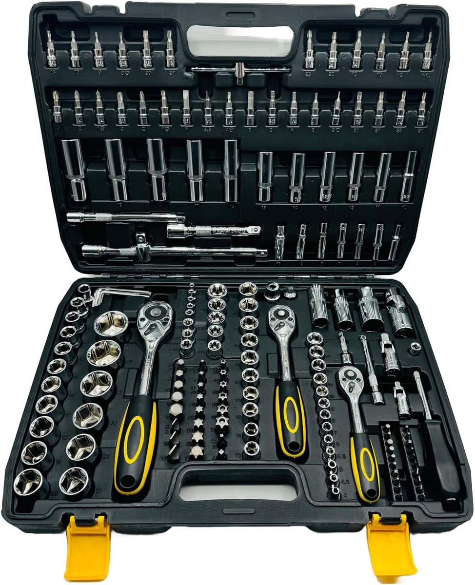 172-delige sleutel- en dopsleutelset – ratelset 1/4 inch, 1/8 inch en 1/2 inch – omkeerbaar met vergrendeling – chroom vanadium – robuuste koffer – professionele kwaliteit – Frans merk