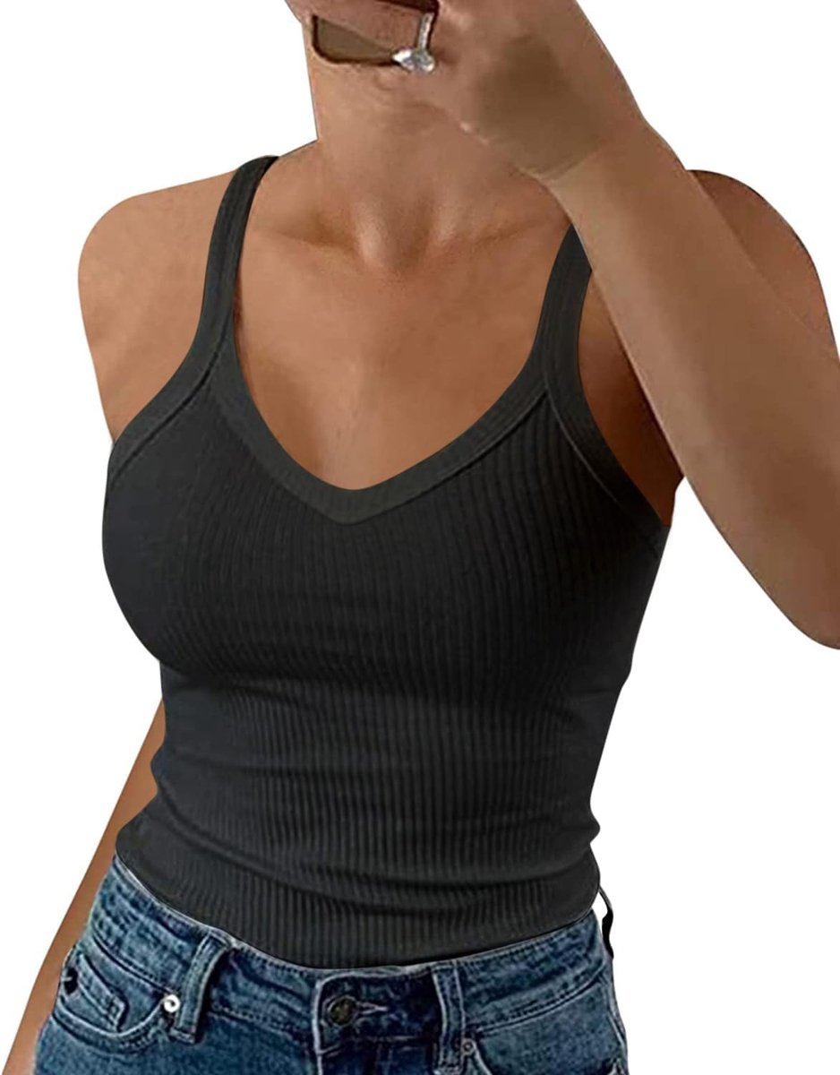 Dames Tops Zomer Sexy U-hals Geribbeld Spaghetti Top Slim Fit Cami Effen