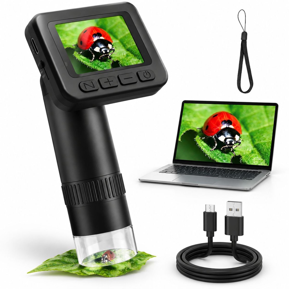 VHV - Digitale microscoop voor kinderen – 50X-1000X vergroting, 2" scherm – Foto & video, opslag tot 32GB – 800mAh accu, 8 LED-lampjes