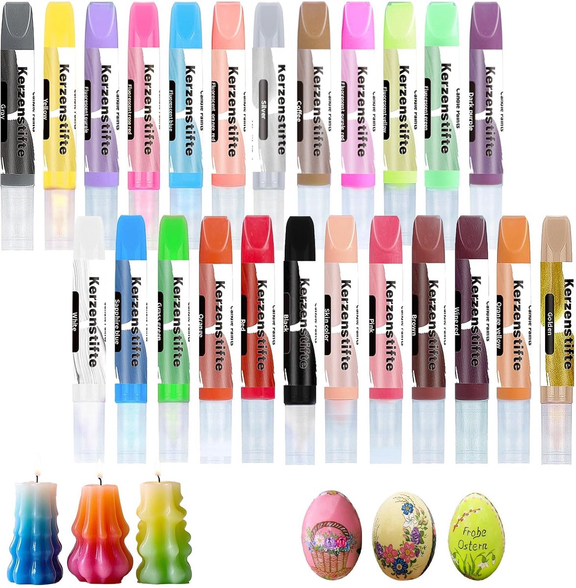 24 kleuren waskrijt voor kaarsen, kaarsen beschilderen set, veilig en sneldrogend - versieren van kaarsen, geschenken, Pasen / Kerstmis knutselen voor volwassenen en kinderen