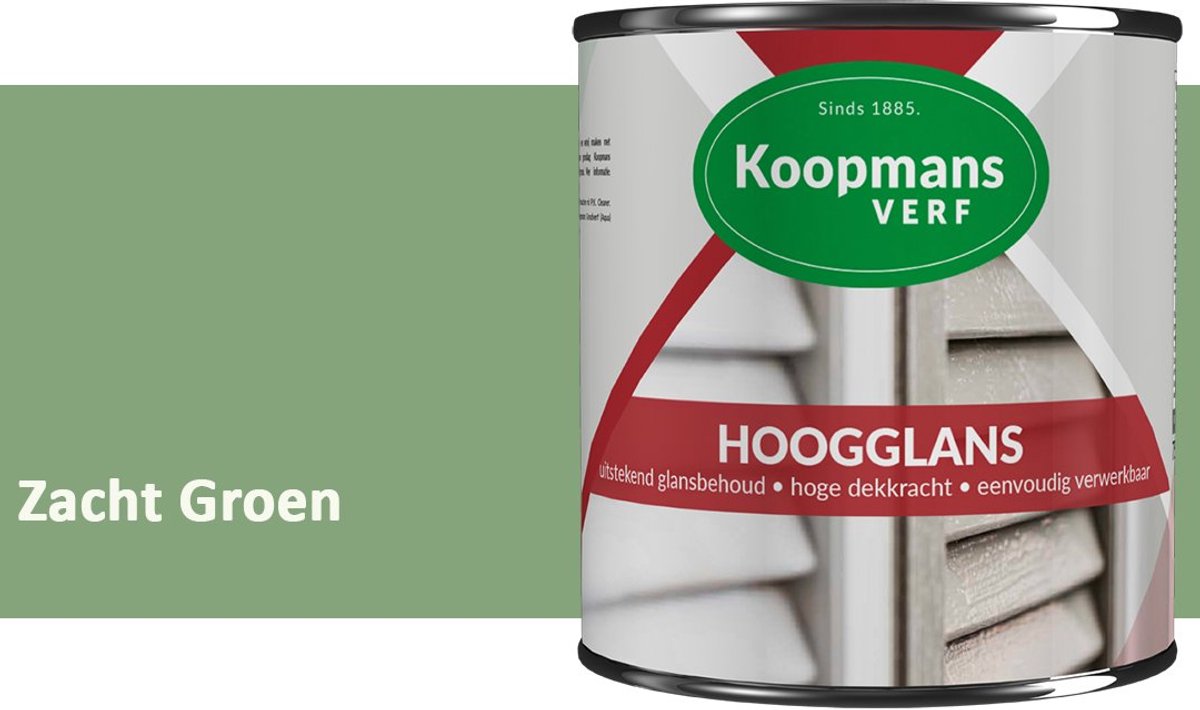 Koopmans Hoogglans Lakverf Binnen & Buiten – Voor Hout en Metaal – Krasvast – Hoge Dekkracht – Kozijnen, Deuren & Meubels – Zacht Groen – 375 ml