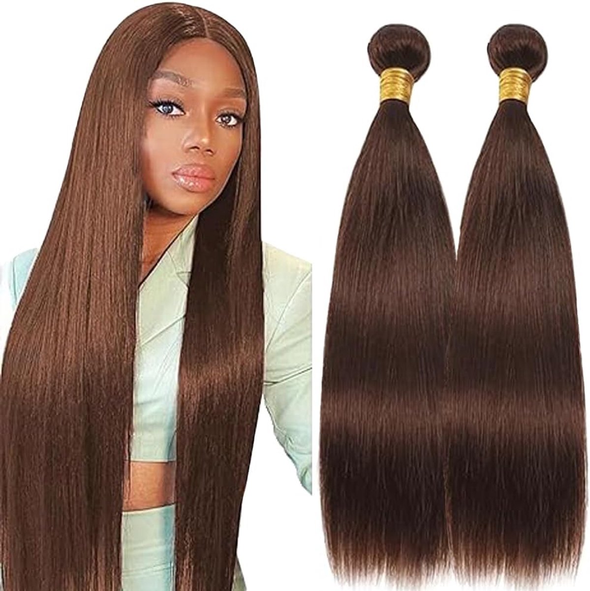 Human Hair Bundles Sew in Hair #4 Chocolate Brown Real Hair Extensions 2 Bundles Unprocessed Human Hair Minimal Smell Low Shedding for Women 14 14 Inch