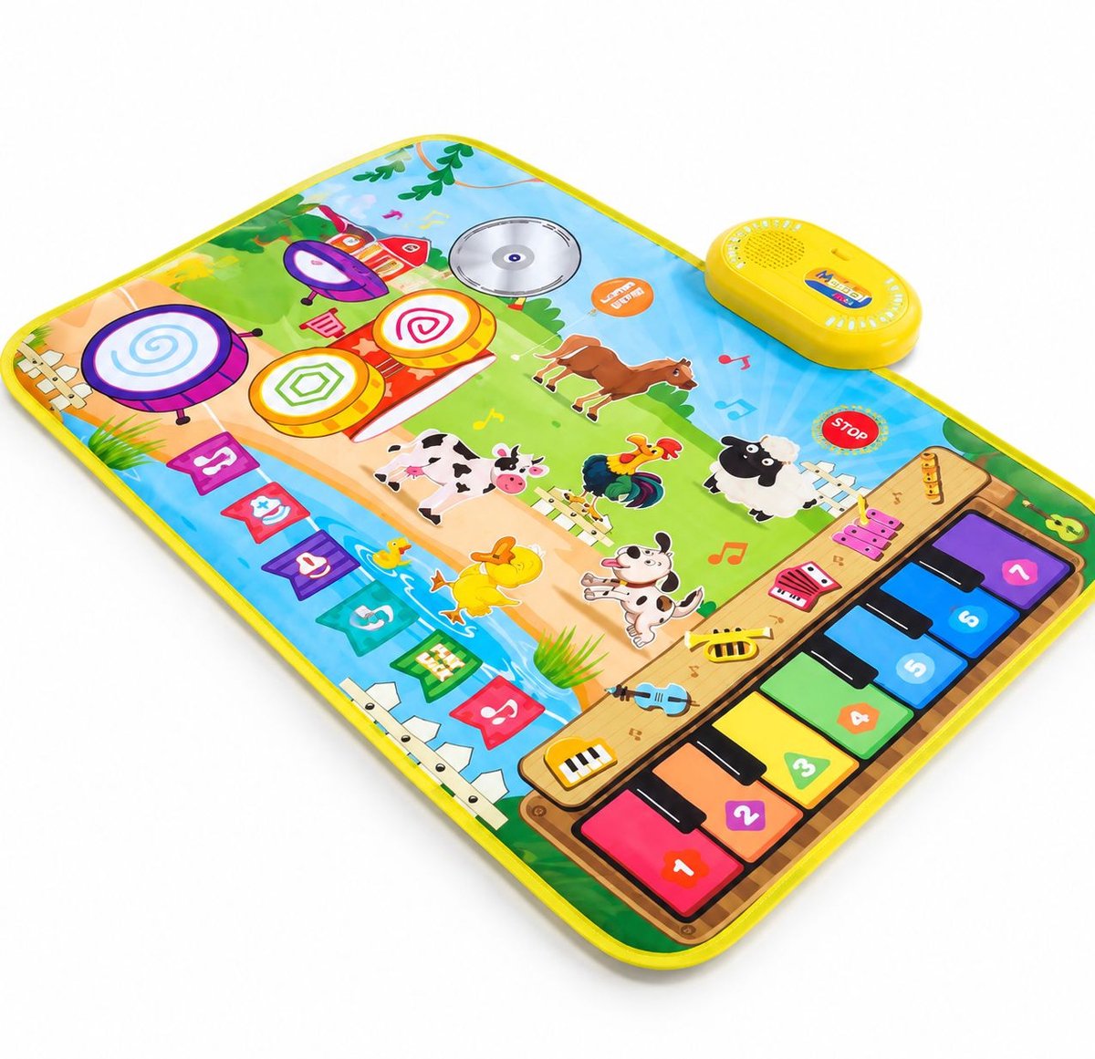 VHV - 3 in 1 Muziekmat - Kinderspeelgoed 3 4 5 Jaar - Dansmat - Pianomat - boerderijdier touch speelkleed - Pianoklavier & Drumset met 2 Drumstokken - Cadeau Vroeg Educatief Muzikaal Leerspeelgoed - meisjes en jongens