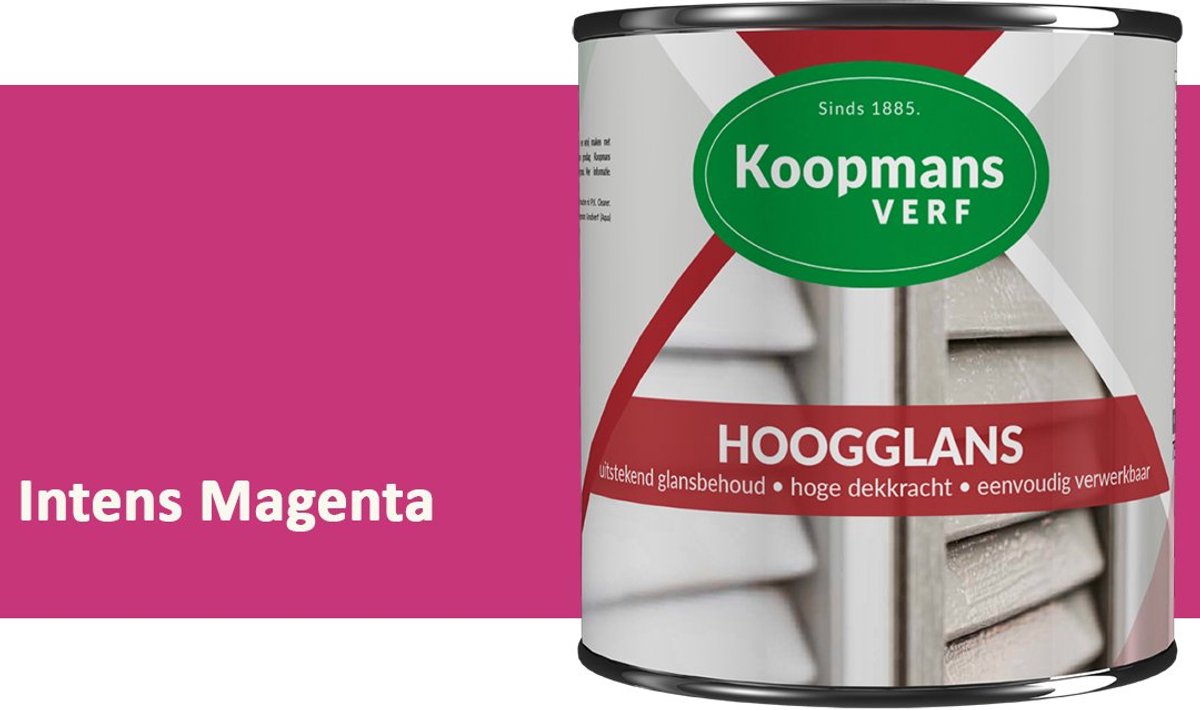 Koopmans Hoogglans Lakverf Binnen & Buiten – Voor Hout en Metaal – Krasvast – Hoge Dekkracht – Kozijnen, Deuren & Meubels – Intens Magenta – 1,5 l